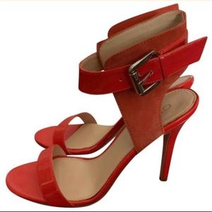 NWT Guess Coral Red Patent and Suede Sandals